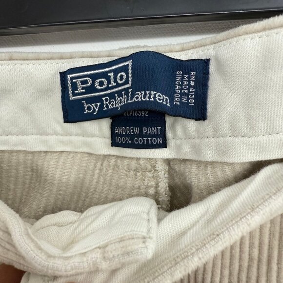 Polo Ralph Lauren Andrew Corduroy Pants Mens 40x30 Beige Pleated - Picture 3 of 11